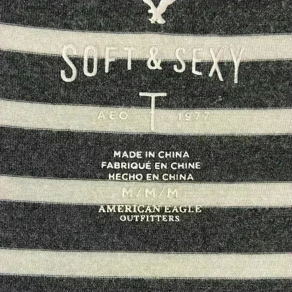 American eagle soft & sexy v neck striped tunic tee dark grey Medium